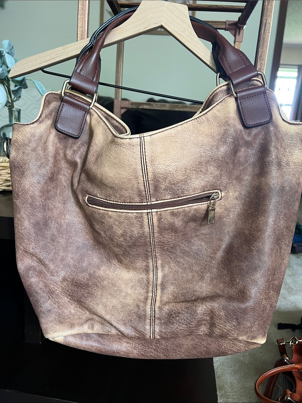 Brown Distressed Leather Hobo Tote - Picture 2 of 4
